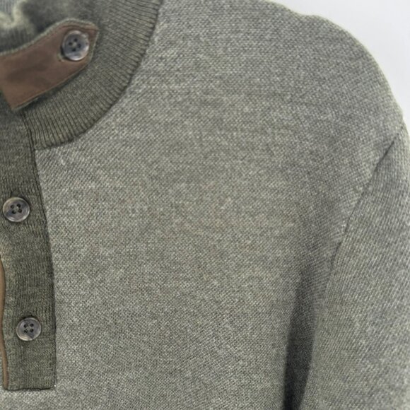 Orvis Olive Green 100% Merino Wool Sweater Mens L With Button-Up Mock Neck Style - Picture 2 of 8